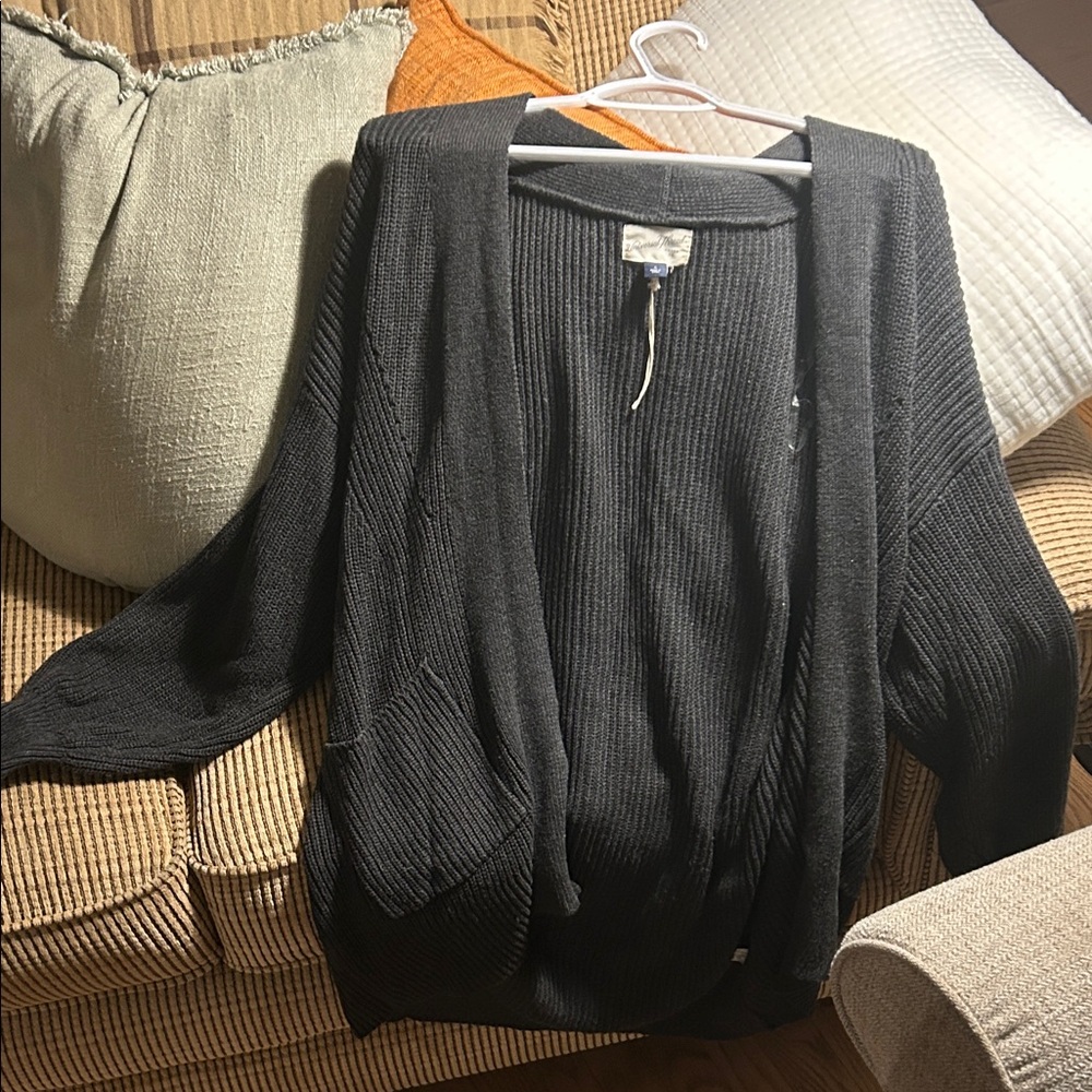 Charcoal Gray Open Front Cardigan Sz Small-Fits more like L or XL